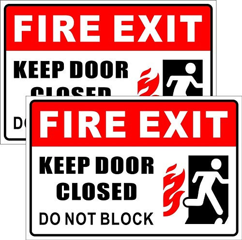 Outdoor/Indoor (2 Pack) 9" X 6" - Fire Exit, Do Not Block Door - Warning Caution Door Sign Back Adhesive Vinyl Label Sticker - for Home, Business Store, Shop, Cafe, Office, Restaurant etc