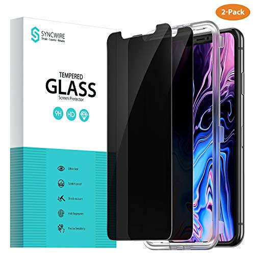 Syncwire Privacy Screen Protector for iPhone 11 Pro Max/iPhone Xs Max (2-Pack), Anti Spy Tempered Glass Film (9H Hardness, 6X Stronger, Installation Frame, Bubble Free)