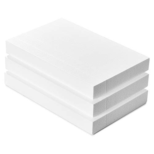 Styrofoam Blocks, 3-Pack Craft Foam Blocks, Thick Polystyrene Foam Bricks for Crafts, 17 x 11 x 2 Inches