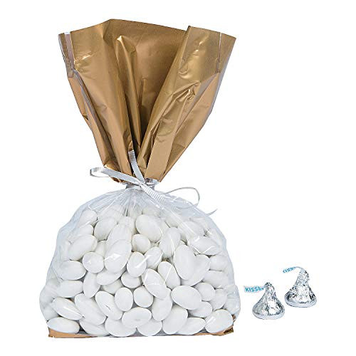 Fun Express - Gold Banded Cello Bags (dz) for Wedding - Party Supplies - Bags - Plastic Bags - Wedding - 12 Pieces