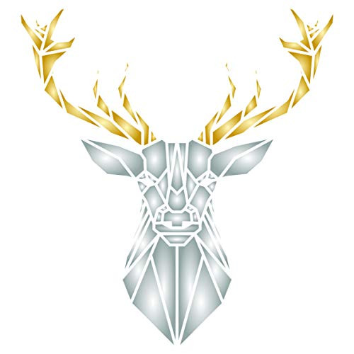 Elk Stencil - 14 x 15 inch - Reusable Geometric Decor Head Deer Stag Wall Stencil Template - Use on Paper Projects Scrapbook Journal Walls Floors Fabric Furniture Glass Wood etc.