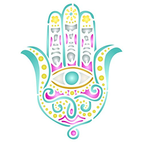 Fatimas Hand Stencil, 4.5 x 6 inch (M) - Hamsa Hand Islam Judaism Kabbalah Wall Stencils