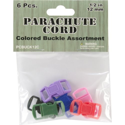 Pepperell Parachute Cord Bracelet Buckles, 12mm, Assorted Color, 6 Per Package