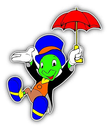 cartoon Jiminy Cricket Umbrella Car Bumper Sticker Decal - Longer Side 14''