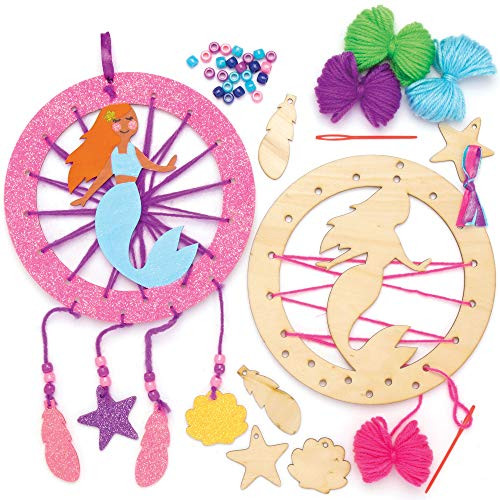 Baker Ross AT728 Mermaid Wooden Dreamcatcher Kits, for Kids Arts and Crafts Projects (Pack of 4), Assorted Baker Ross AT728 Mermaid Wooden Dreamcatcher Kits, for Kids Arts and Crafts Projects (Pack of 4), Assorted