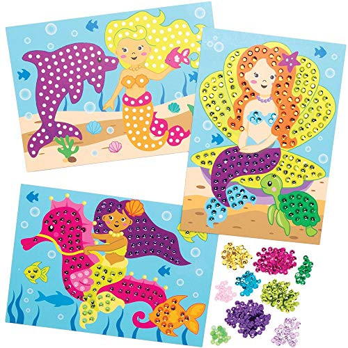 Baker Ross AT732 Mermaid Sequin Picture Kits, for Kids Arts and Crafts Projects (Pack of 4), Assorted