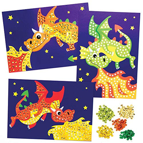 Baker Ross AT748 Dragon Sequin Picture Kits, for Kids Arts and Crafts Projects (Pack of 4), Assorted Baker Ross AT748 Dragon Sequin Picture Kits, for Kids Arts and Crafts Projects (Pack of 4), Assorted