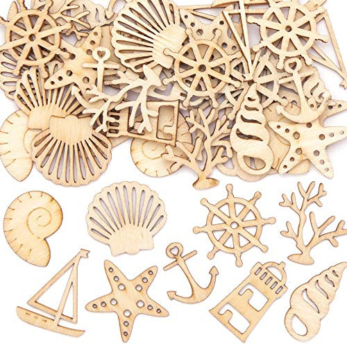 Baker Ross AT757 Seaside Mini Wooden Shapes, for Kids Arts and Crafts Projects (Pack of 45), Assorted