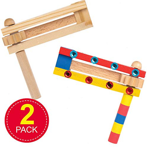 Baker Ross AT848 Wooden Noisemaker Rattles (Pack of 2) for Kids Arts and Crafts Projects, Assorted Baker Ross AT848 Wooden Noisemaker Rattles (Pack of 2) for Kids Arts and Crafts Projects, Assorted