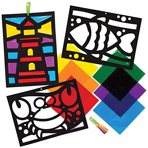 Baker Ross AT865 Seaside Stained Glass Decoration Kits, for Kids Arts and Crafts Projects (Pack of 6), Assorted