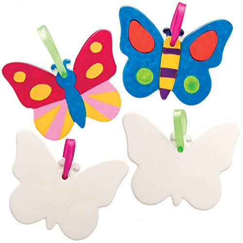 Baker Ross AT875 Paint Your Own Butterfly Ceramic Ornament, for Kids Arts and Crafts Projects (Pack of 5), Assorted
