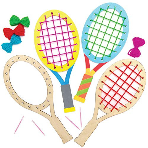 Baker Ross Tennis Racket Weaving Kits, Wooden Creative Art and Craft Supplies for Kids to Make and Decorate (4 Pack)