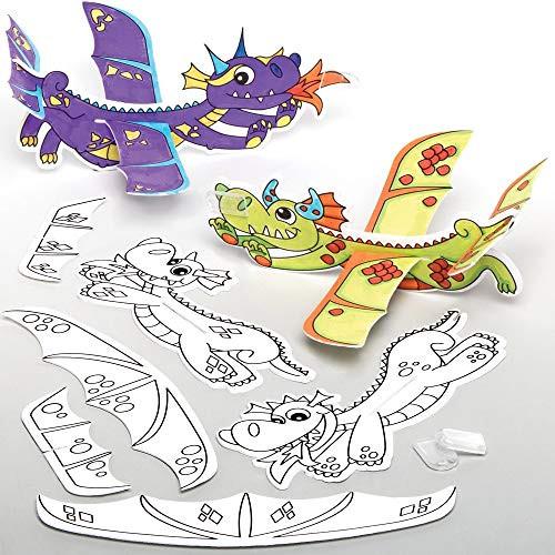 Baker Ross AX108 Decorate Your Own Dragon Color in Glider Kits, for Kids Arts and Crafts Projects (Pack of 10), Assorted
