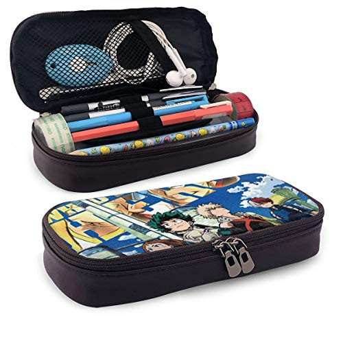 My Hero Academia PU Leather Pencil Case,Waterproof and Durable Pencil Pouch with Zipper Closure,Cosmetic Makeup Bag for Teen Boys Girls School Students