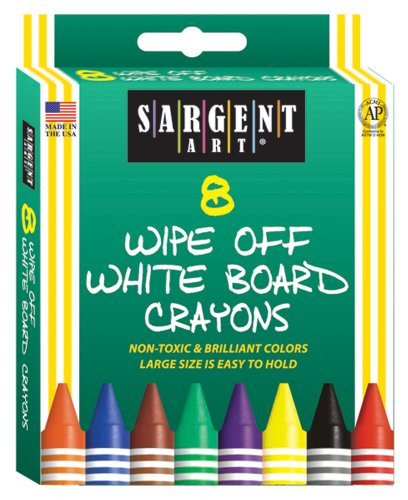 Sargent Art 35-0521 8-Count Regular Wipe-Off White Board Crayons, Peggable