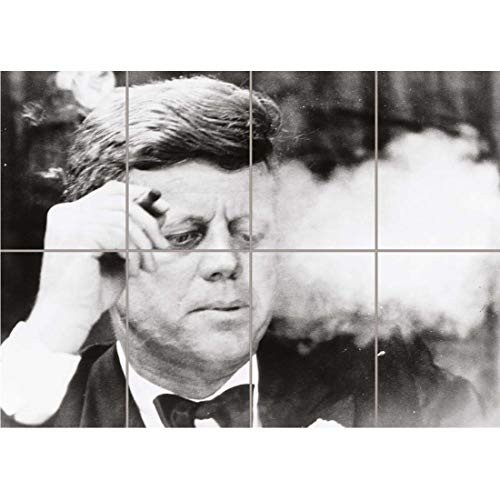 Doppelganger33 LTD Vintage B&W JFK Kennedy Portrait Smoking Cigar Wall Art Multi Panel Poster Print 47x33 inches