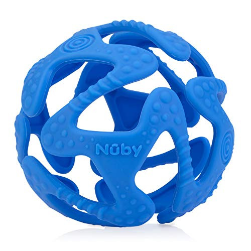 Nuby 100% Silicone Tuggy Teether Ball, 3 Months +, Colors May Vary