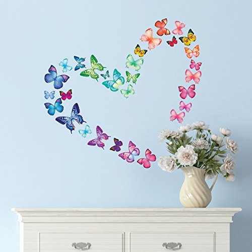 DECOWALL DS-8029 30 Vibrant Butterflies Kids Wall Stickers Wall Decals Peel and Stick Removable Wall Stickers for Kids Nursery Bedroom Living Room (Small)