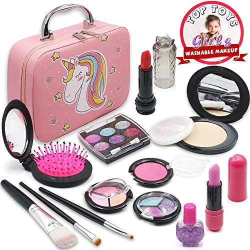ROKKES Girls Washable Cosmetic Makeup Toy - Pretend Play Makeup for Girls , Play Makeup Kit for Toddlers , Real Makeup for Kids , Cosmetic Toys , Best Girl Gifts for 3/4/5/6/7.