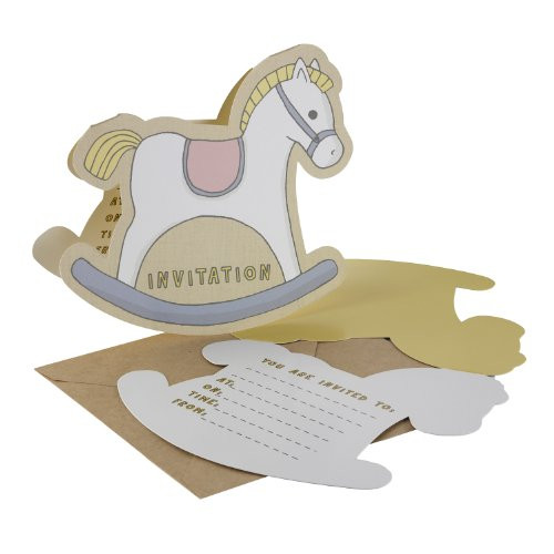 Ginger Ray Rocking Horse Birthday or Baby Shower Invitations with Envelopes (10 Pack), Mixed