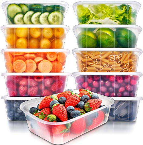 Food Storage Containers with Lids (10 Pack, 25 Ounce) - Food Containers Meal Prep Plastic Containers with Lids Food Prep Containers Deli Containers with Lids Freezer Containers by Prep Naturals