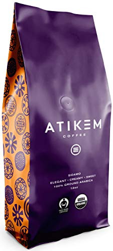 ATIKEM Organic Ethiopian Sidamo Coffee Ground, Creamy Medium Roast, Premium Arabica Coffee, Organic Fairtrade Coffee - 12 ounce (1 Pack)
