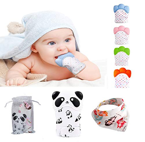Teething Glove Silicone Teething Glove Hygienic Silicone Teether Mitten for Self-Soothing Pain Relief Protects Babys Hands from Chewing. (Panda)