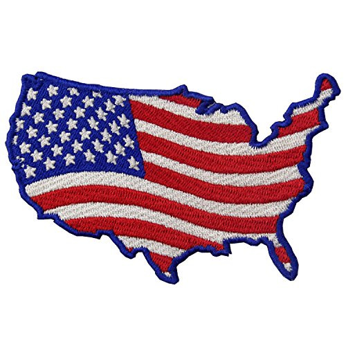 EmbTao USA Map Shape American Flag Embroidered Iron On Sew On Patch