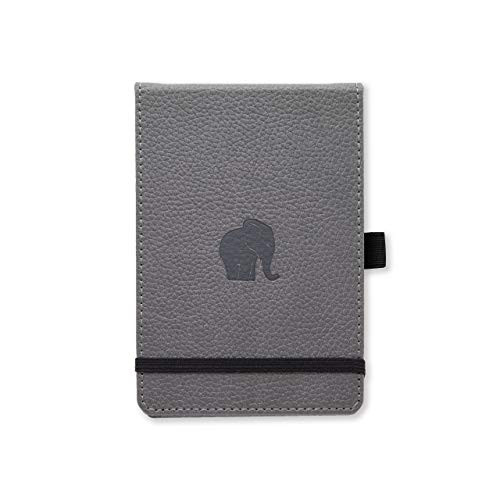 Dingbats Wildlife Lined Hardcover Notebook - PU Leather, Perforated 100gsm Ink-Proof Paper, Pocket, Elastic Closure, Pen Holder, Bookmark (Gray Elephant, Reporter A6+ (6.1 x 4.1))