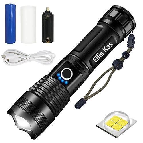 Rechargeable Flashlights High Lumens,LED Tactical Flashlight-Portable Water Resistant Torch Light, Zoomable, 5 Modes, Handheld Light-Best Camping, Outdoor, Emergency, Everyday Flashlights