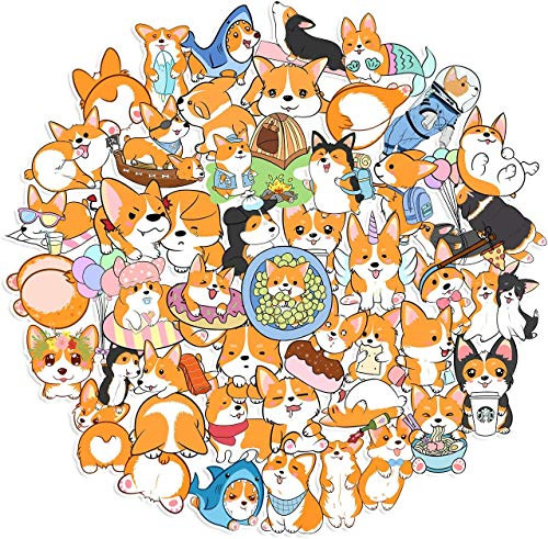 Cute Welsh Corgi Pembroke Stickers[50PCS], Funny Trendy Dog Puppy Pets Vinyl Sticker for Laptop Hydro Flask Water Bottle Phone Case Helmet Skateboard Bike, Waterproof Decals for Kids Teens Boys Girls