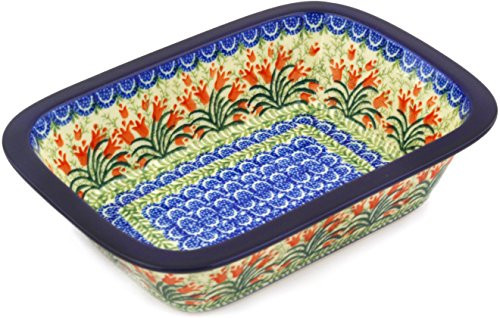 Polish Pottery Rectangular Baker 10-inch Sprouting Tulips made by Ceramika Artystyczna