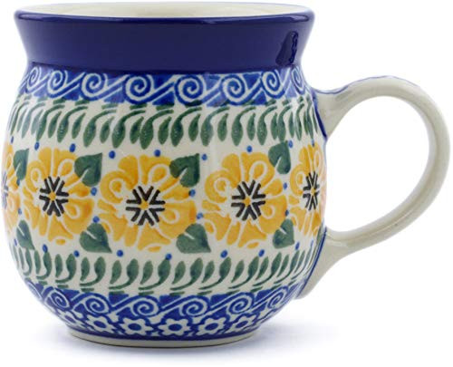 Polish Pottery 7 oz Bubble Mug made by Ceramika Artystyczna (Marigold Morning Theme) + Certificate of Authenticity