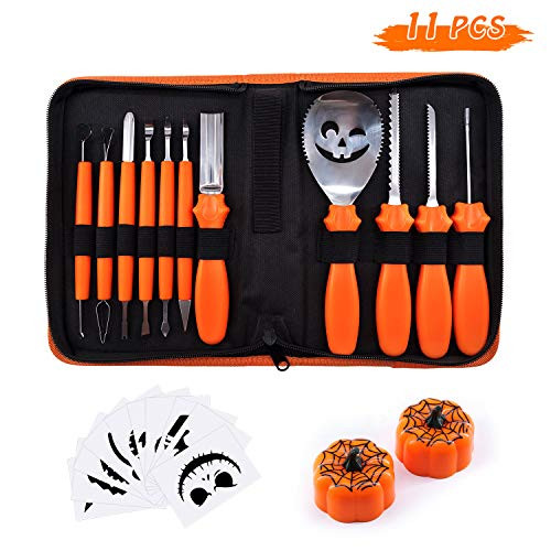 Halloween Pumpkin Carving Kit, BQYPOWER 11 Piece Professional Pumpkin Cutting Tools Set Heavy Duty Stainless Steel Carving Tools for Pumpkin Jack-o-Lanterns, with Carrying Case Pumpkin Lanterns