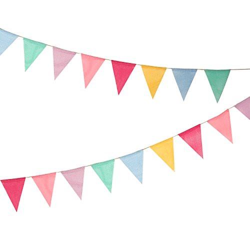 Hicarer 12 Multicolor Flags Imitated Burlap Bunting Banner Fabric Triangle Flag for Party Decoration