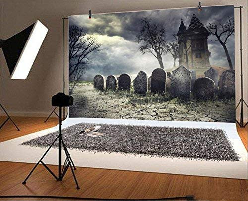 Baocicco Halloween Gloomy Tombstone Haunted House Backdrop 7x5ft Photography Background Creepy Night Scary Forest Spooky Party