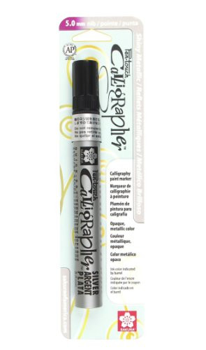 Sakura 47582 Blister Card Pentouch Calligrapher Marker Pen, Medium, Silver