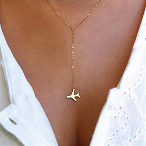 Goldenchen Fashion Simple Aircraft Airplane Plane Pendant Necklace Tiny Dainty Necklace Jewelry