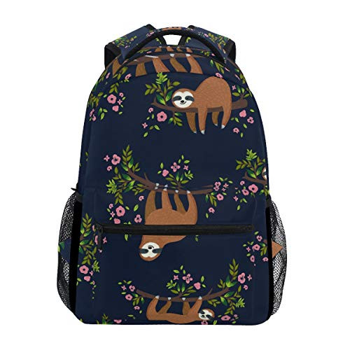 Sloth Backpacks for Girls Boys Kids Women Men Funny Sloth Hanging On The Tree Flowers Branch School Book Bag Casual Travel Camping Daypack