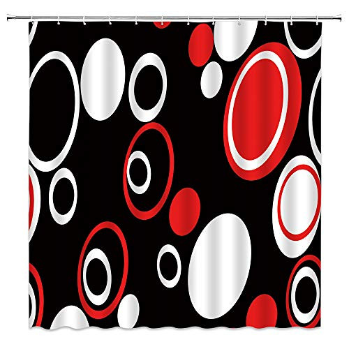 AMHNF Abstract Geometric Shower Curtain Polka Dot Black White Vintage Red Classic Doodle Polka Dots Modern Fashion Bathroom Decor Fabric Curtain with 12 Hooks?70x70 Inch