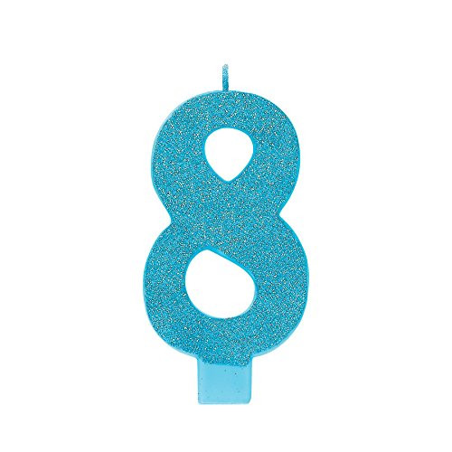Amscan 170359 8 Large Glitter Numeral Candle 5 1/4" Caribbean Blue