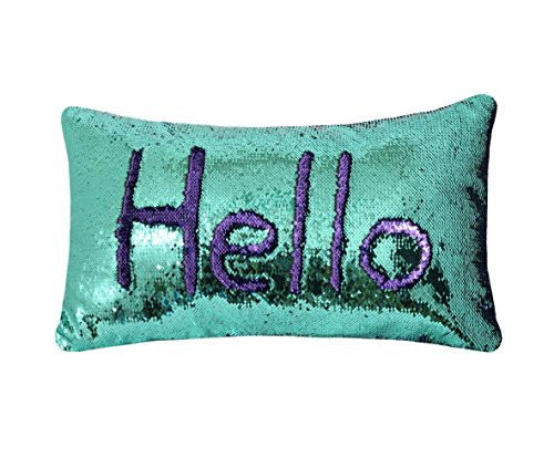 Zdada Mermaid Sequin Throw Pillow Aqua and Purple Color-Changing Flip-Sequin-Pillow with Insert