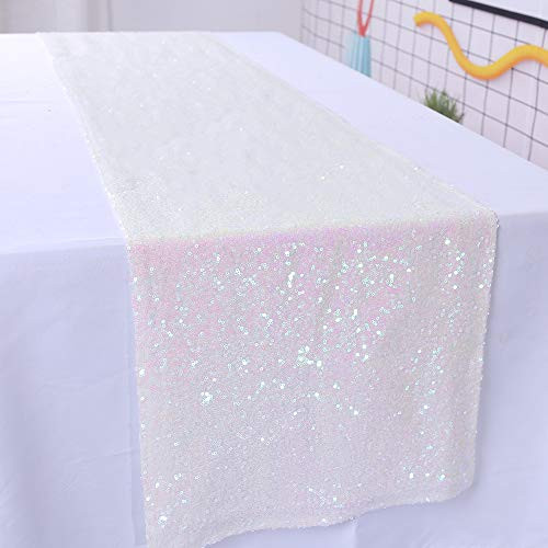 TRLYC 12"x72" Sequin Table Linens Iridescnet Sparkly Wedding Rectangle Table Runner
