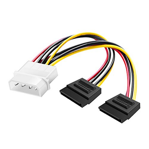 4 Pin Molex to Dual 15 Pin SATA Power Splitter Y-Cable Adapter (SATA to Molex) - 6 Inches