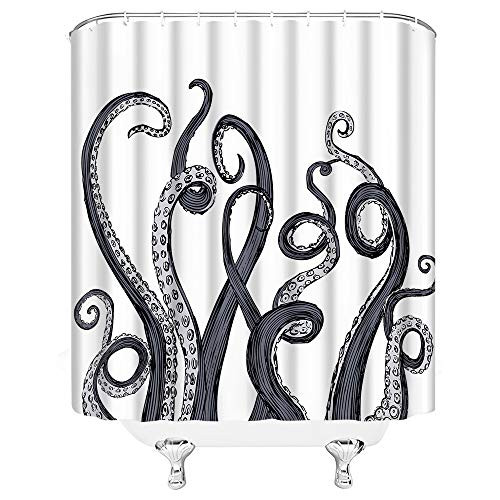 LIVEFUN Octopus Tentacles Shower Curtain Vintage Kraken in Sketch Sea Monster Subaquatic Life Ocean Animal Nautical Marine Bathroom Curtain Sets, 72 x 72 inches Fabric with 12 Hooks,Black Navy Blue LIVEFUN Octopus Tentacles Shower Curtain Vintage Kraken in Sketch Sea Monster Subaquatic Life Ocean Animal Nautical Marine Bathroom Curtain Sets, 72 x 72 inches Fabric with 12 Hooks,Black Navy Blue