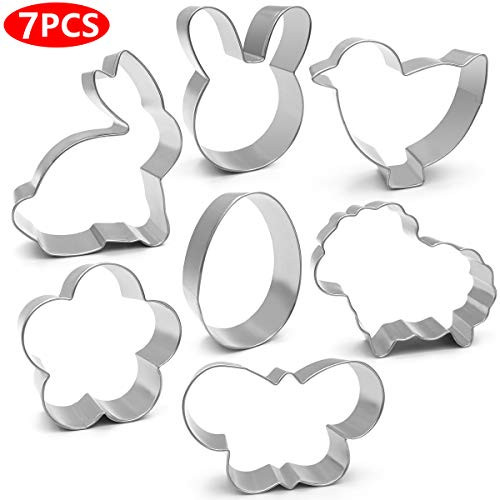 ANPOPO Easter Cookie Cutters - 7 Piece Easter Animal Cookie Cutter Set - Easter Egg, Bunny, Bunny Face, Lamb, Chick, Butterfly, Flower, Metal Cookie Cutters Shapes for Easter Party Baking