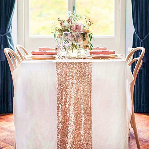 TRLYC Rose Gold Sequin Table Runners - 6 Pieces 12 by 108-Inch Wedding Sequin Table Runner for Holiday Christmas Gift