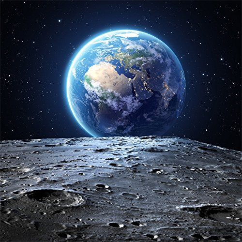OFILA Universe Backdrop 5x5ft Earth Surface Planet Stars Footprints Outer Space Background Astronaut Party Event Decoration School Activity Children Birthday Theme Kids Toddlers Shoots Video Props