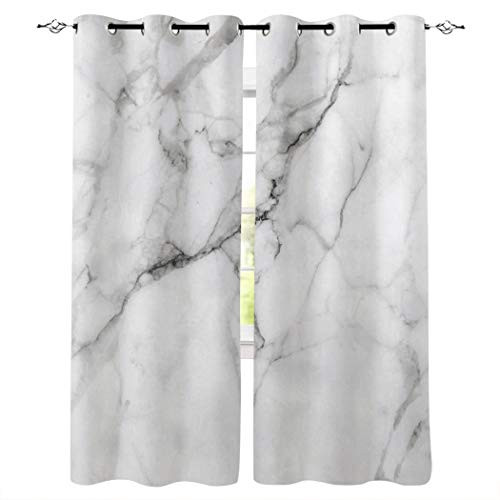 Edwiinsa Marble Cracks Granite Surface Motif Kitchen Blackout Curtains Window Drapes Treatment, 2 Panels Set for Kitchen Cafe Office, 55W x 39L inch
