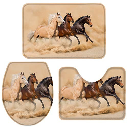 3 Pieces Bath Rug Set Toilet Seat Cover Runnning Horses Print Contour Rug, Pedestal Mat and Toilet Lid Cover?Non-Slip Bathroom Floor Mat S 3 Pieces Bath Rug Set Toilet Seat Cover Runnning Horses Print Contour Rug, Pedestal Mat and Toilet Lid Cover?Non-Slip Bathroom Floor Mat S
